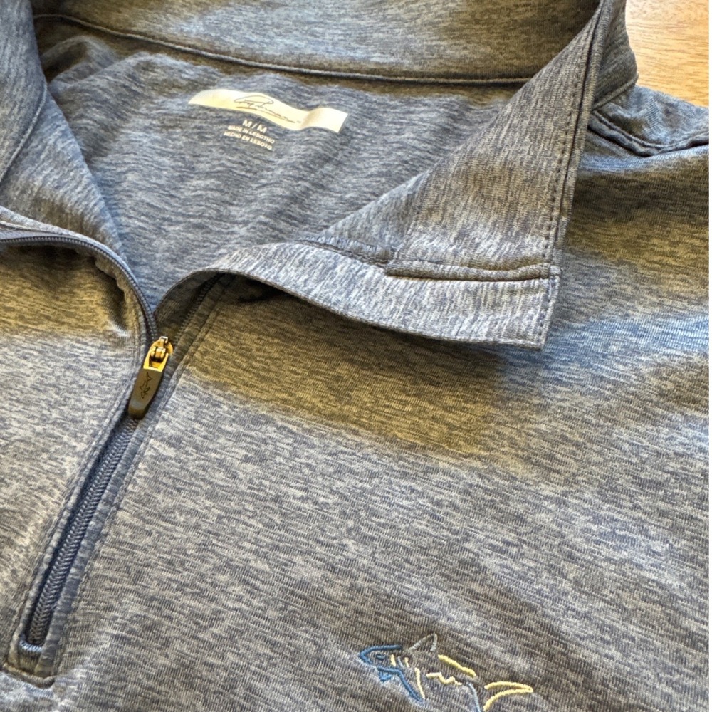 Greg Norman Mens Blue Heathered‎ 1/4 Zip Pullover Shark Logo Golf Shirt Medium
